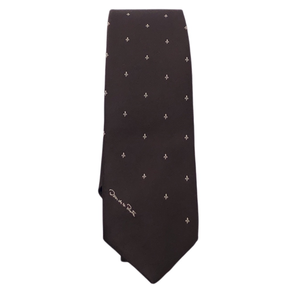 Oscar de la Renta Embroidered Fleur de lis Chocolate Brown Men’s Necktie